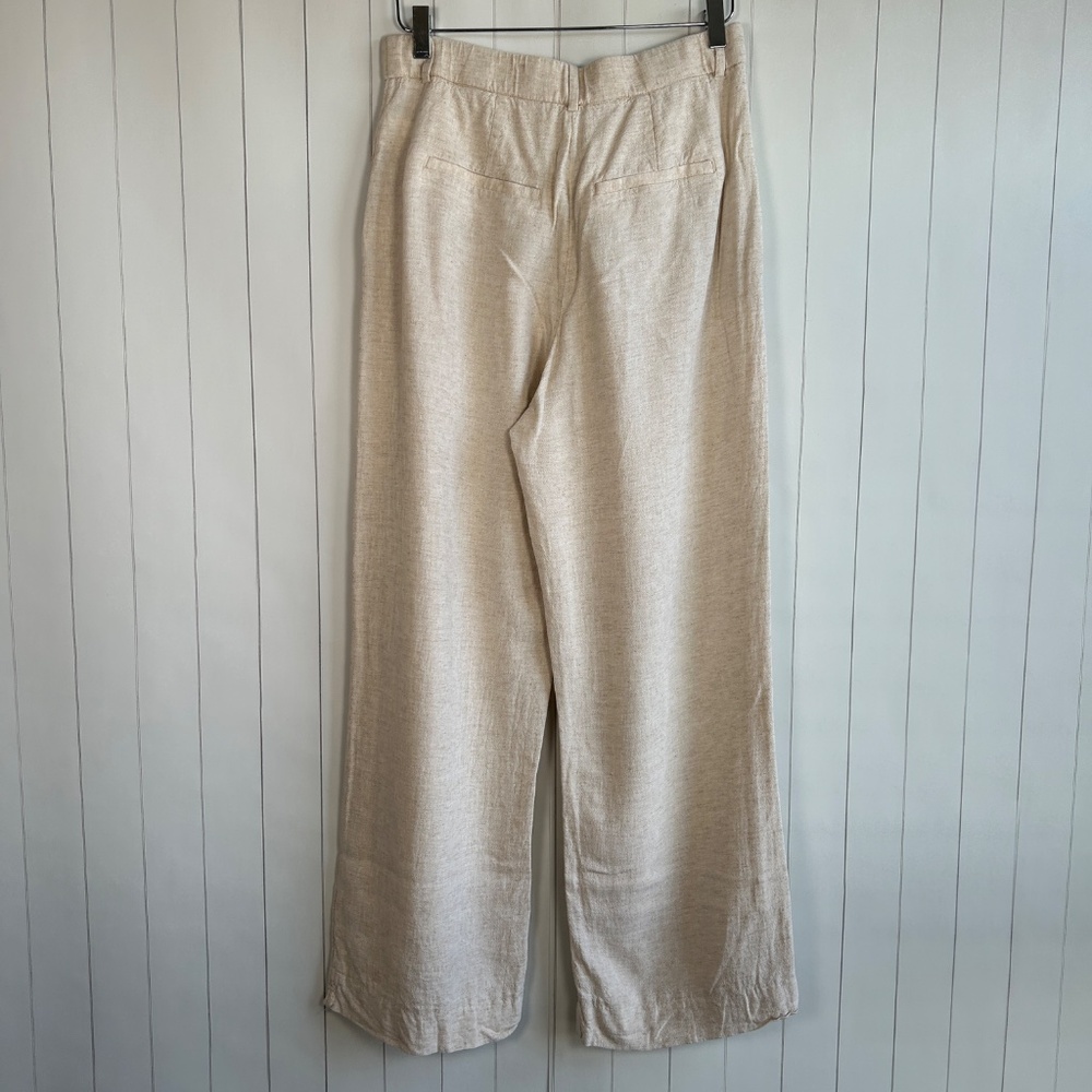 Abercrombie & Fitch women size 8L linen blend pant wide leg curve love beige - Picture 6 of 12